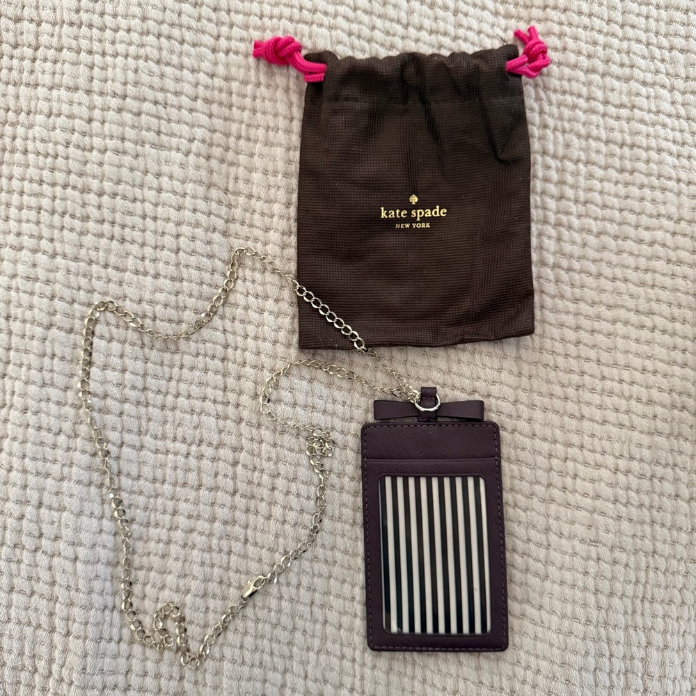 Kate Spade Leather ID Holder / Lanyard with Gold Chain